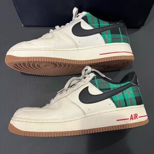 Nike Air Force 1 White and Green Plaid Men's Shoes